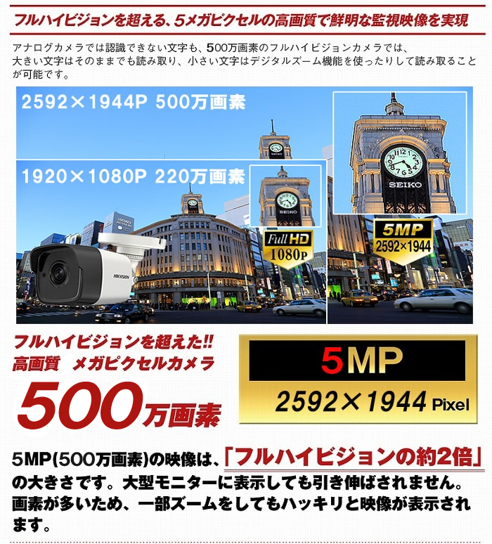 500万画素 防犯カメラ1台～4台 HDD 2TB 防犯カメラセット 5MP 高画質 赤外線カメラ