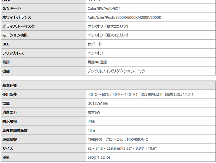 TVI AHD 赤外線カメラ