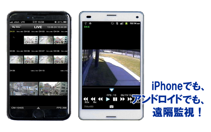 遠隔監視、iPhone、アンドロイド