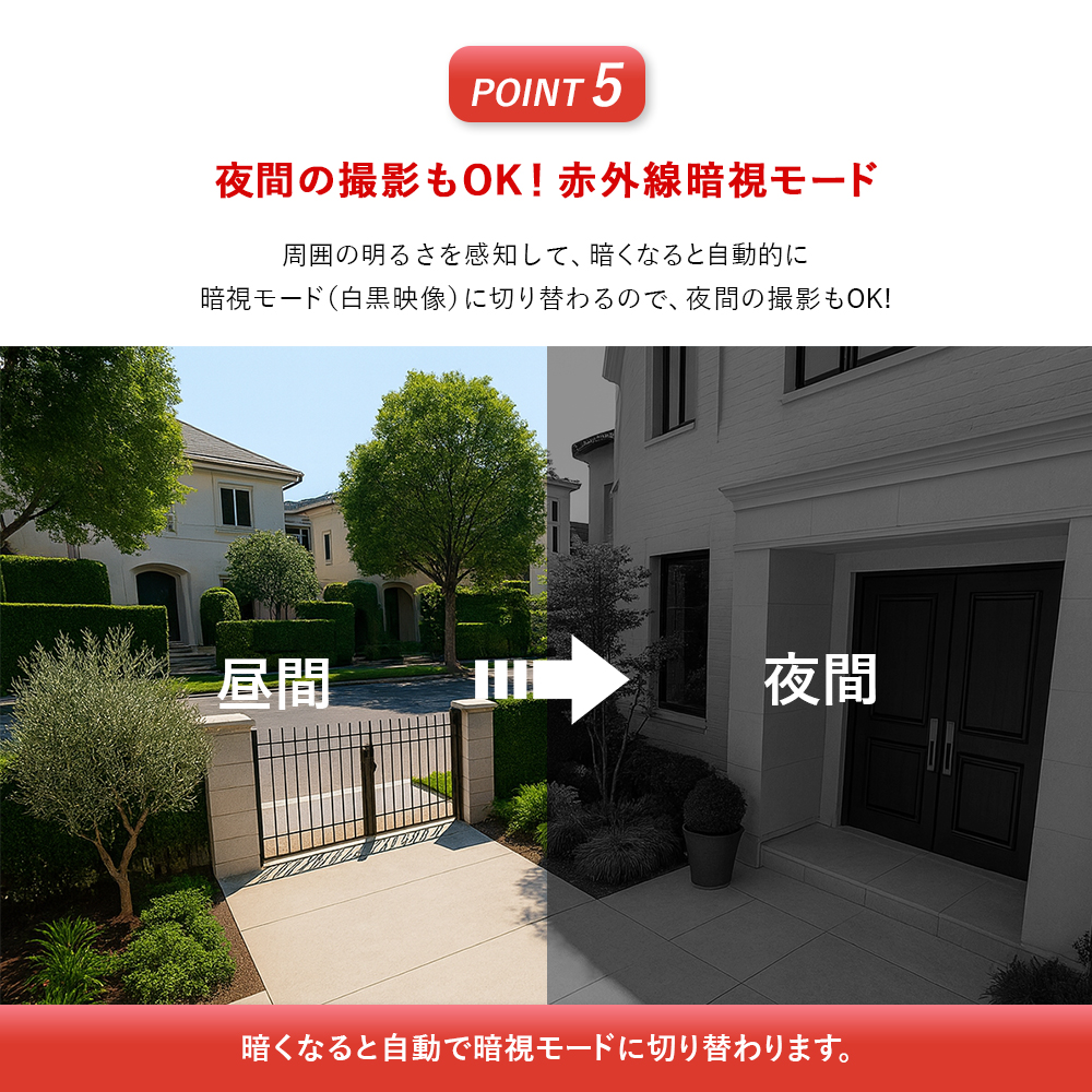 夜間の撮影もOKの赤外線暗視モード