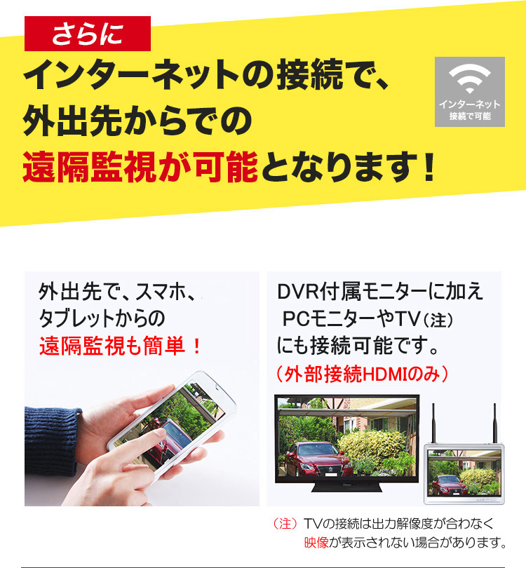 防犯カメラセット カメラ4台セット ワイヤレス 300万画素 10インチ液晶