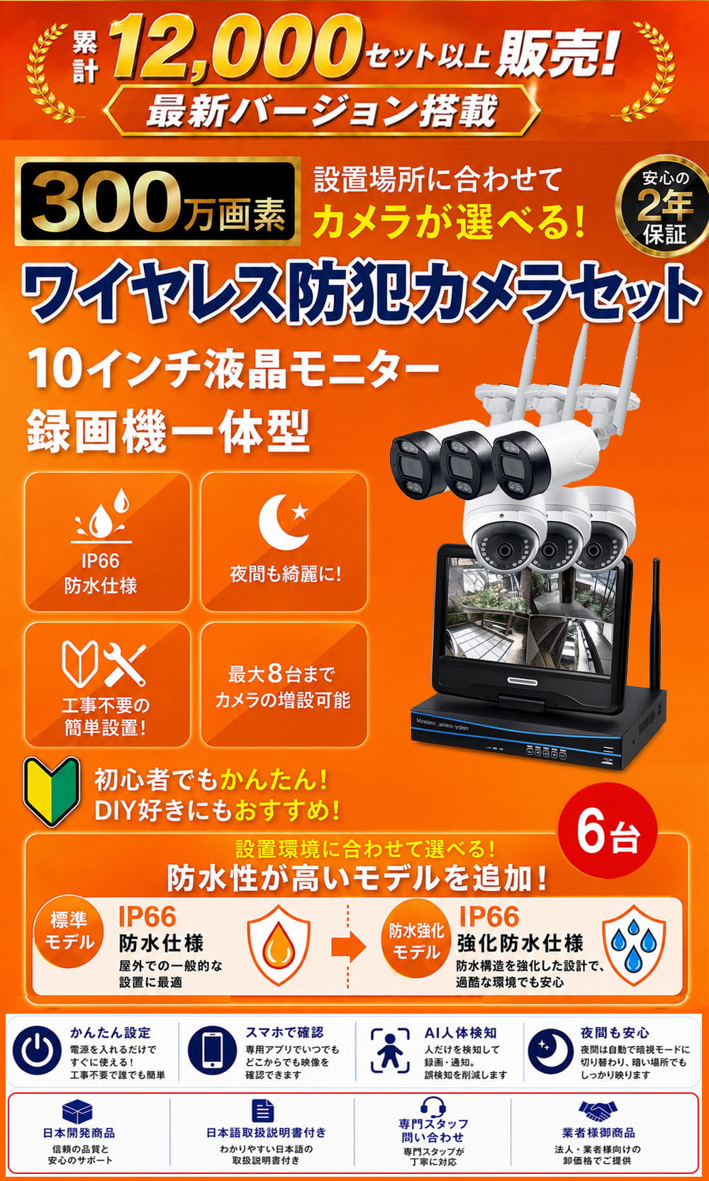 新型ワイヤレス防犯カメラセット