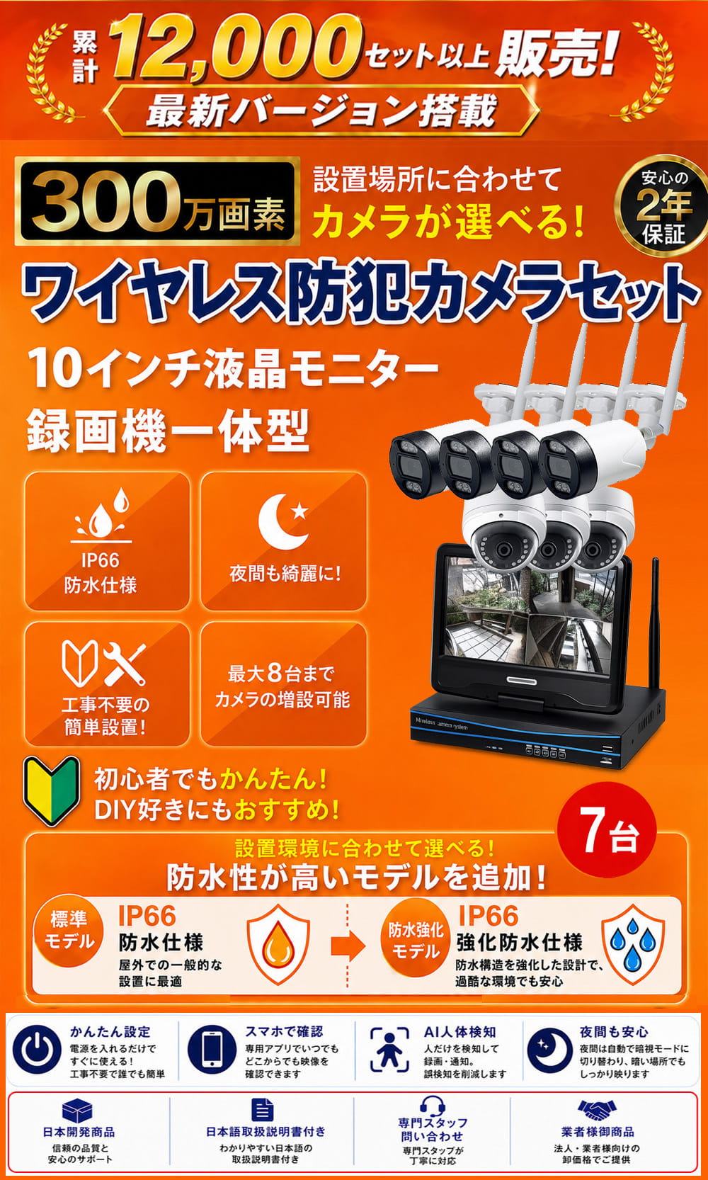 新型ワイヤレス防犯カメラセット