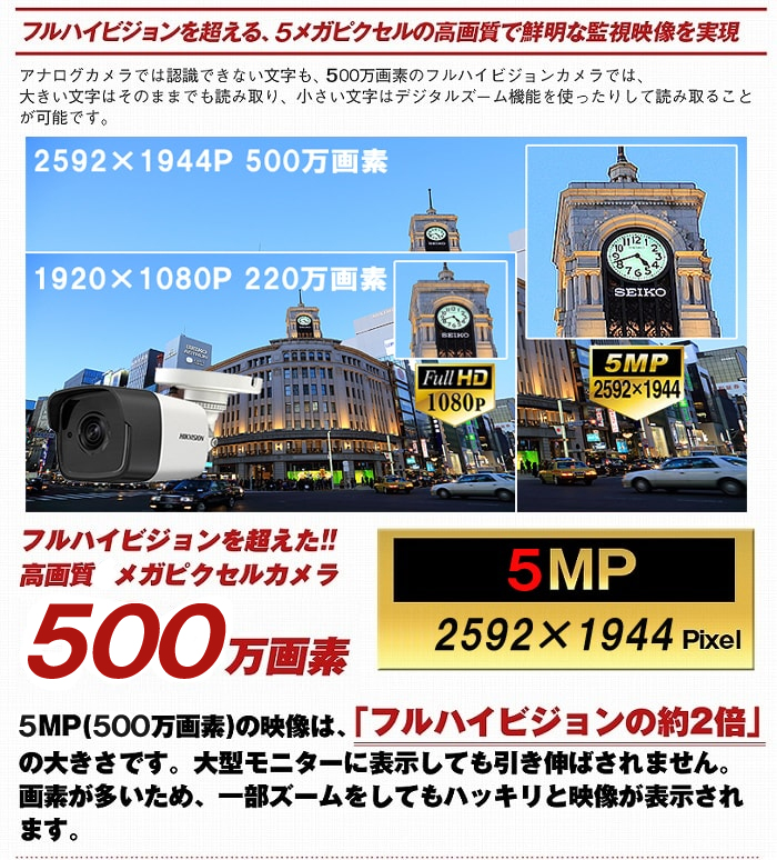 500万画素 防犯カメラ1台 HDD 2TB 防犯カメラセット 5MP 高画質 赤外線カメラ