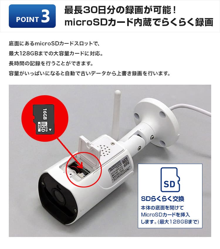 工事不要 防犯カメラ 屋外 SDカメラ 録画機能付き 防水 WiFi SD
