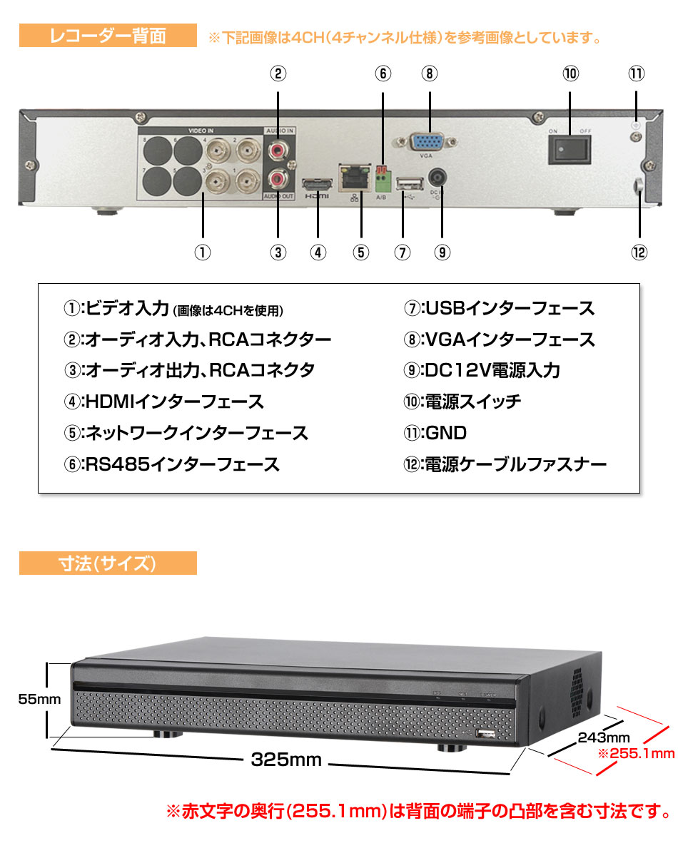 防犯トリプレットレコーダー,正面,背面