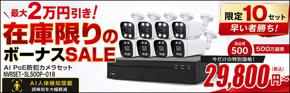 800万画素 LANケーブル POEネットワークカメラ 1台～8台セット LANケーブル20ｍ付き NVRSET-KD800-018