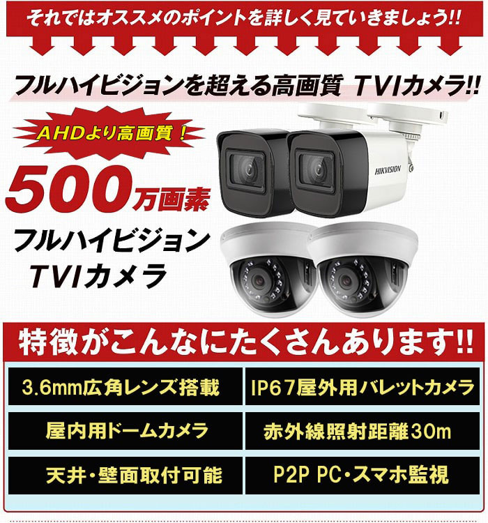 500万画素 防犯カメラ3台 HDD 2TB 防犯カメラセット 5MP 高画質 赤外線カメラ