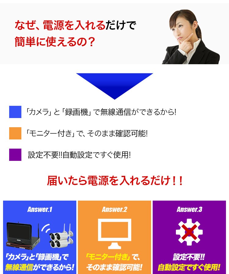防犯カメラセット カメラ4台セット ワイヤレス 200万画素 10インチ液晶モニター付き バレット ドーム カメラが選べる Alwset Yg220