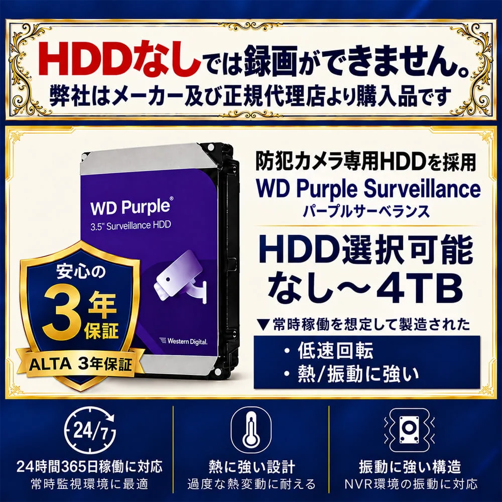 録画にはHDDが必要。防犯カメラ用HDDの選択肢と3年保証の案内